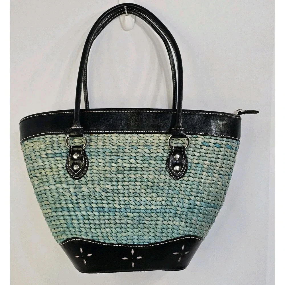 Woven‎ Turquoise Blue Straw Shoulder Bag